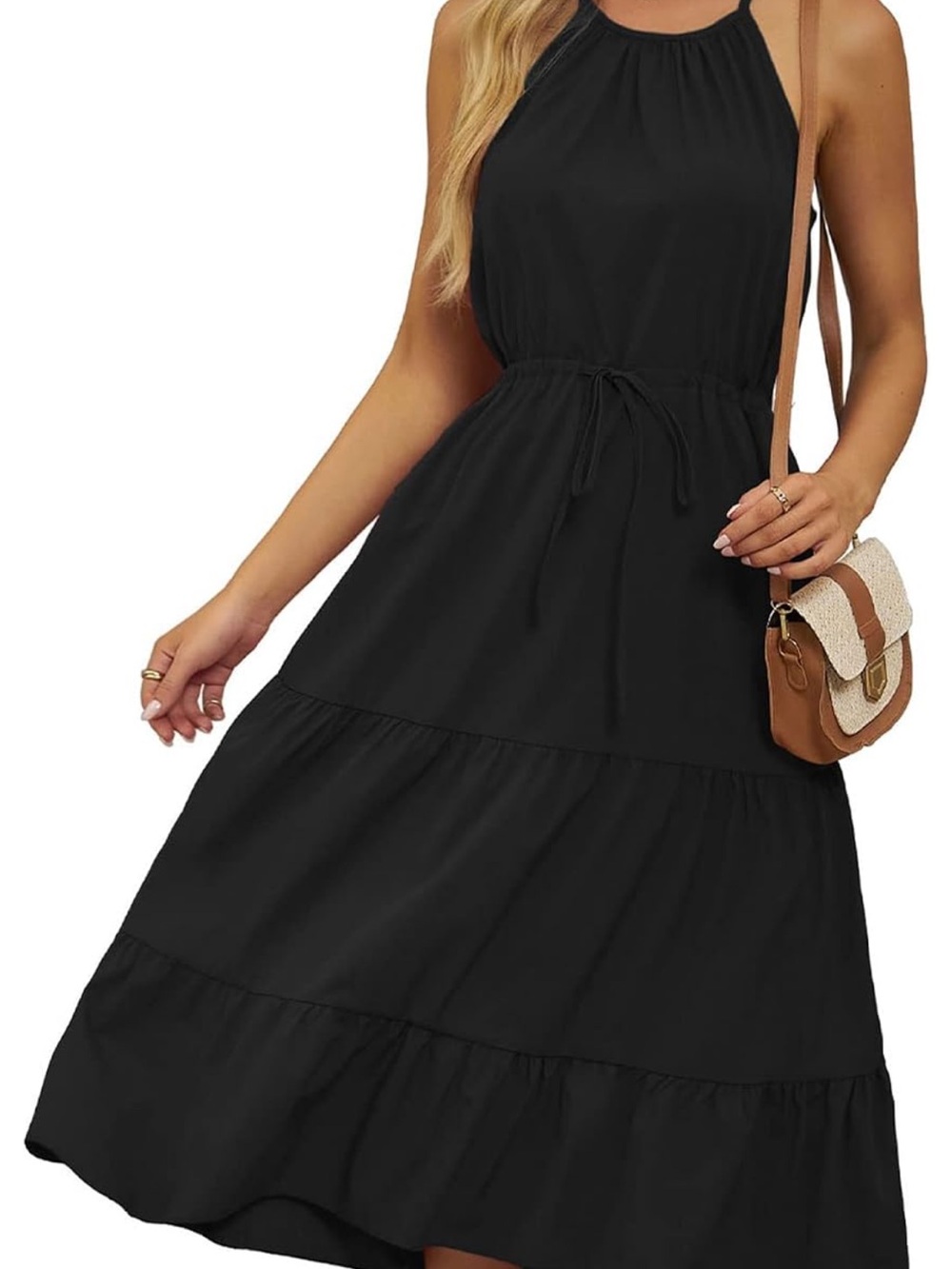 Halter Tie-Waist Black Maxi Dress